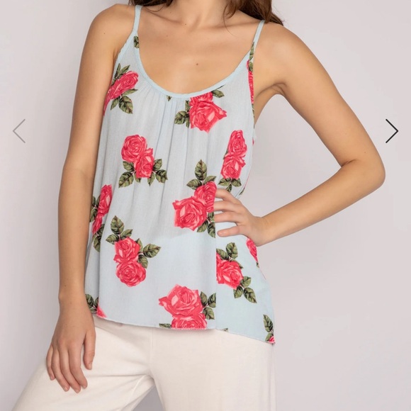 PJ Salvage Rose in the USA‎ Crinkled Floral-Print Tank Blue Mist Size MEDIUM - Picture 1 of 9